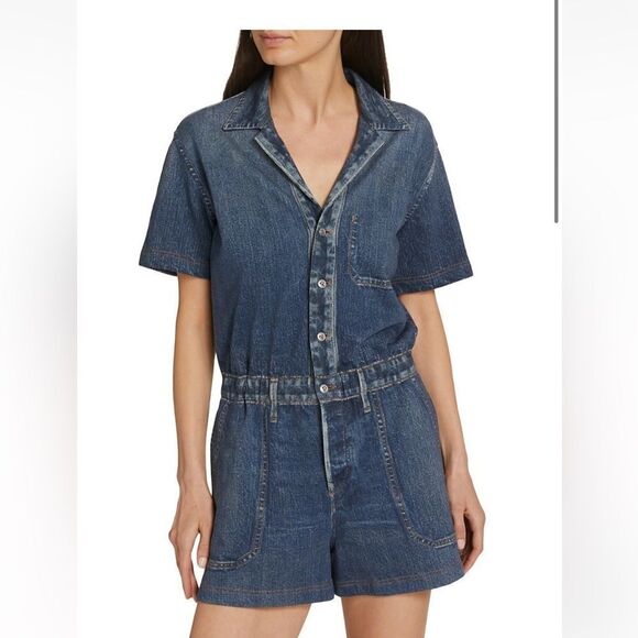 Rag & Bone Miramar Denim Cotton Romper Blue Women’s Size XS - Picture 3 of 14
